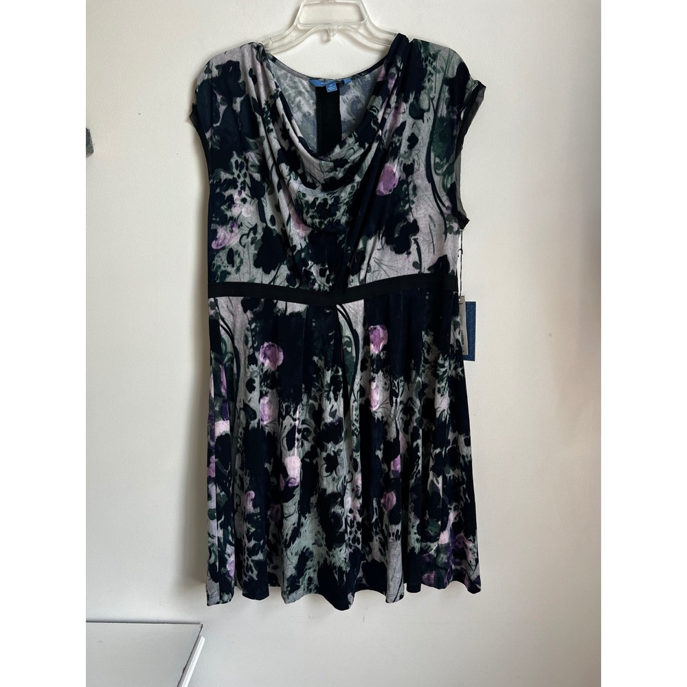 Simply Vera Vera Wang Dress‎ XL Floral Cowl Neck Black Purple Gray NWT
